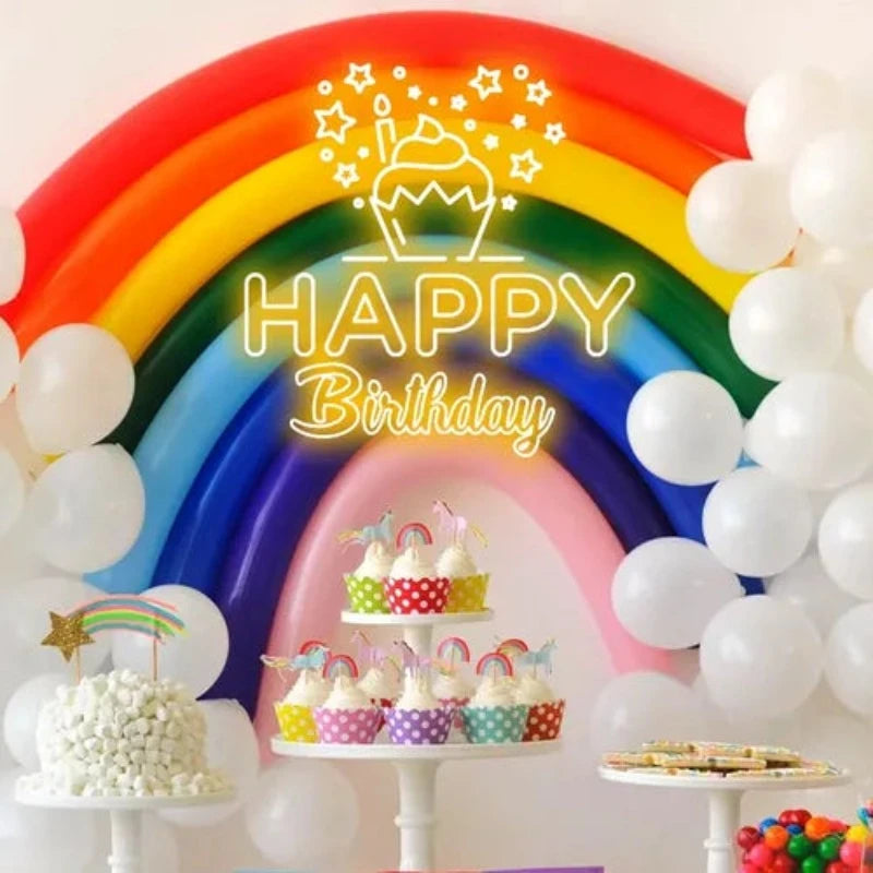 Happy Birthday Cupcake Neon Sign  Personalized Mirror S  