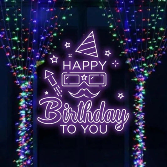 Happy Birthday Goggles Neon Sign  Personalized Mirror S  