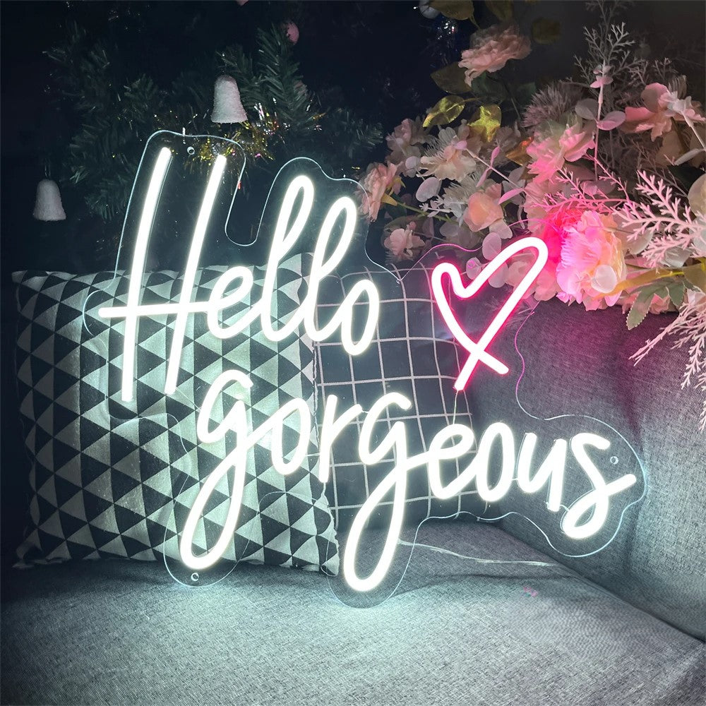 Hello Gorgeous Neon Signs  Personalized Mirror   