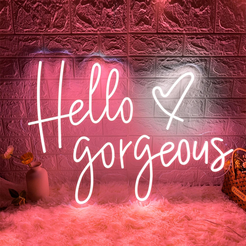 Hello Gorgeous Neon Signs  Personalized Mirror   