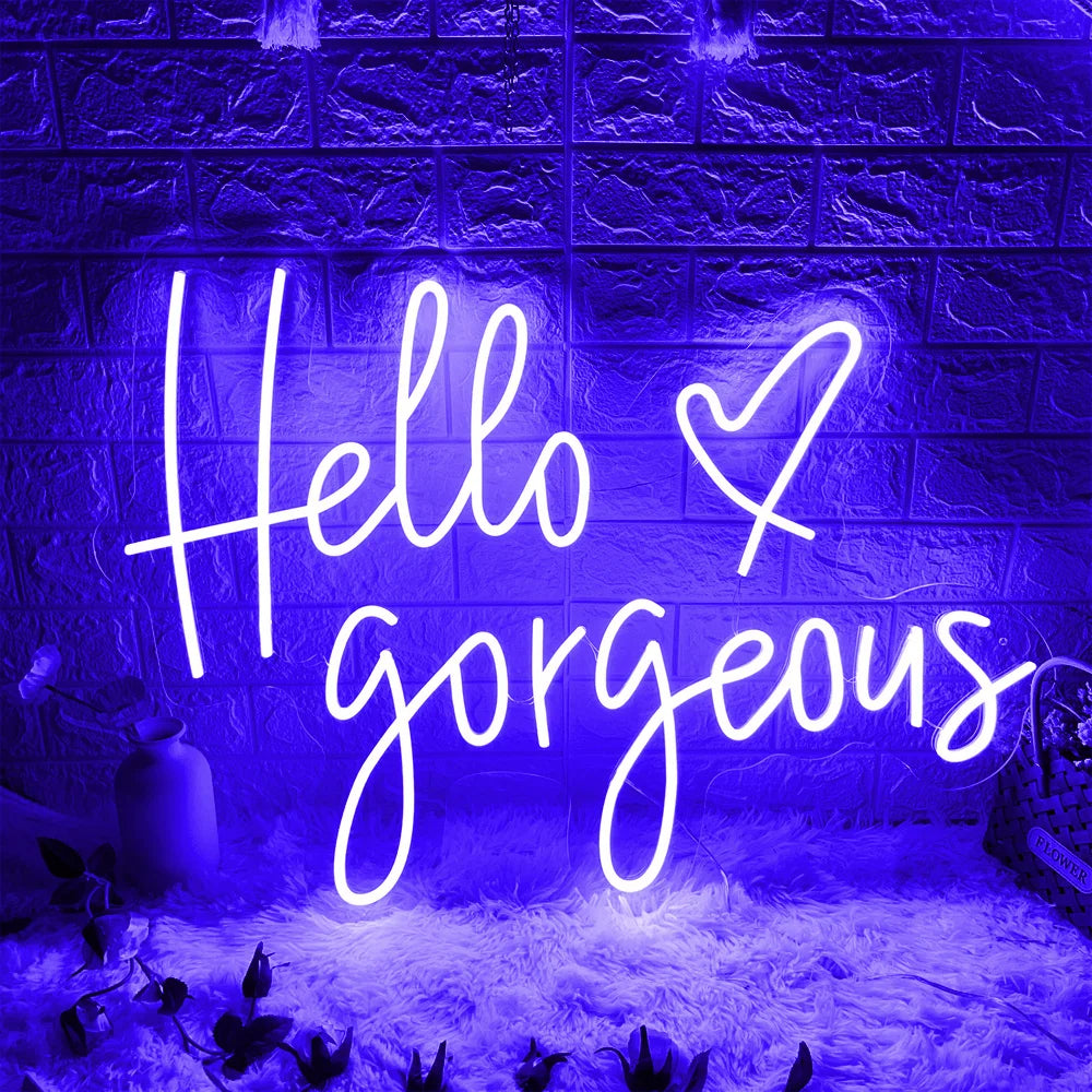 Hello Gorgeous Neon Signs  Personalized Mirror Blue  