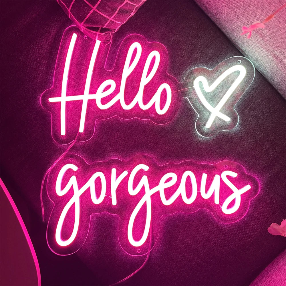 Hello Gorgeous Neon Signs  Personalized Mirror Pink  