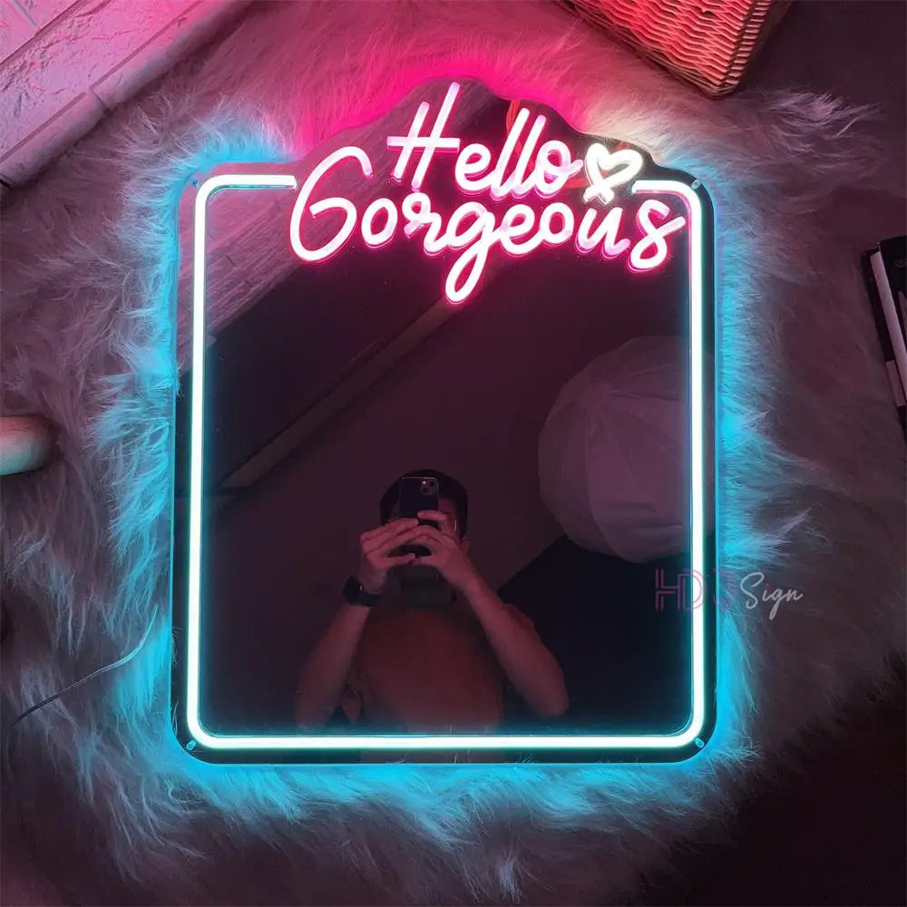 Hello Mirror Neon Sign  Personalized Mirror   