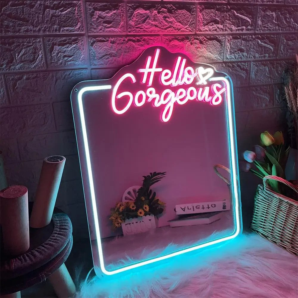 Hello Mirror Neon Sign  Personalized Mirror   