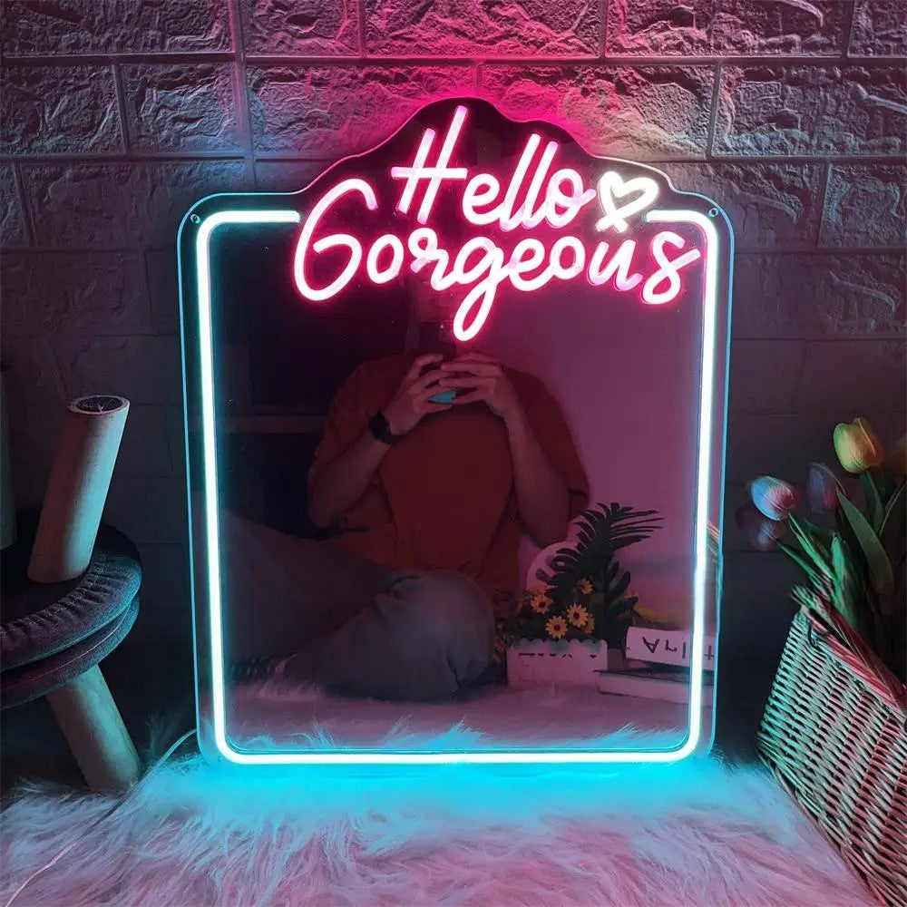 Hello Mirror Neon Sign  Personalized Mirror   