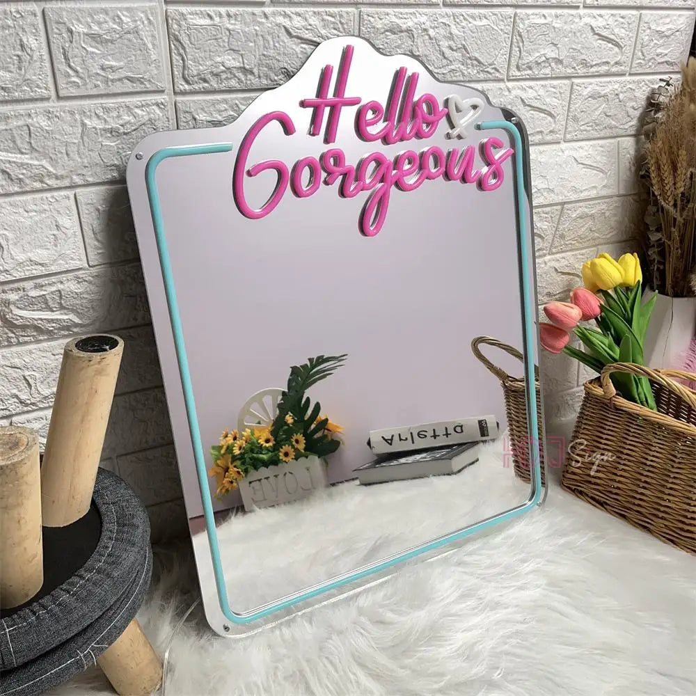 Hello Mirror Neon Sign  Personalized Mirror   