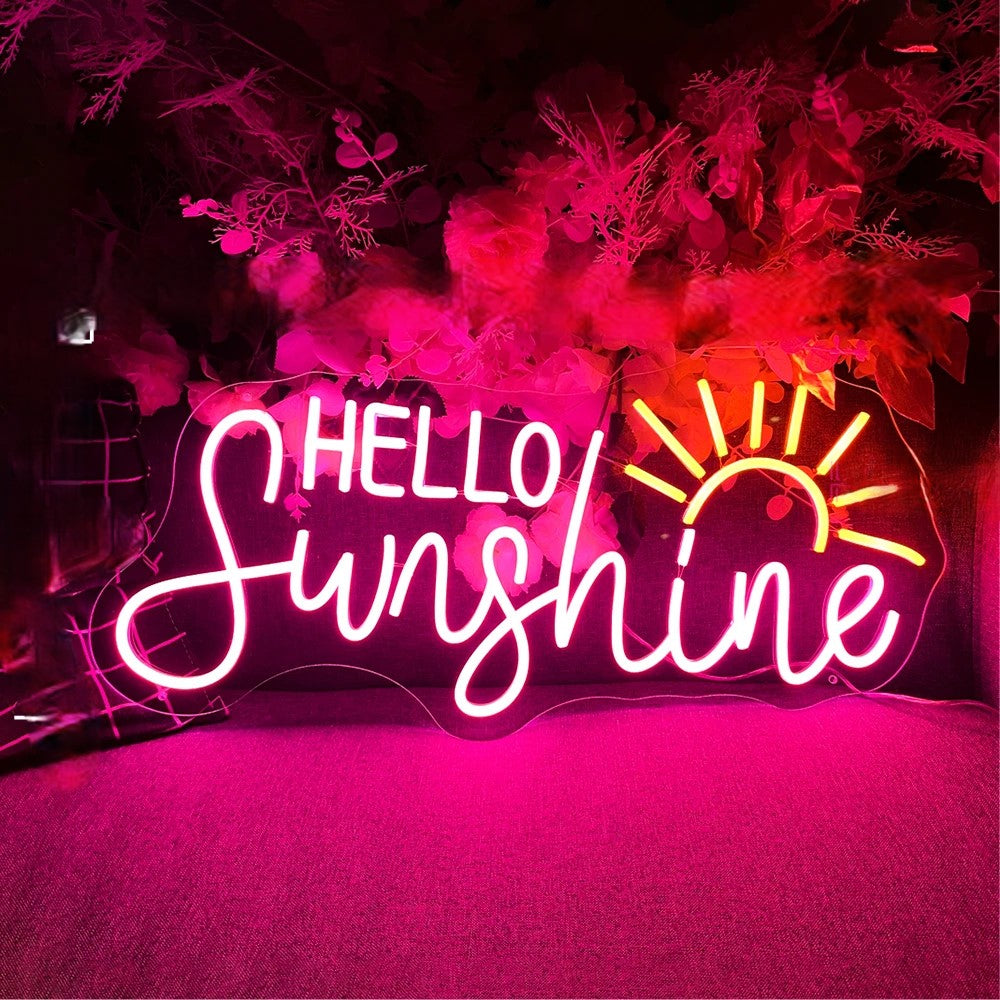 Hello Sunshine Neon Led Sign  Personalized Mirror Pink  