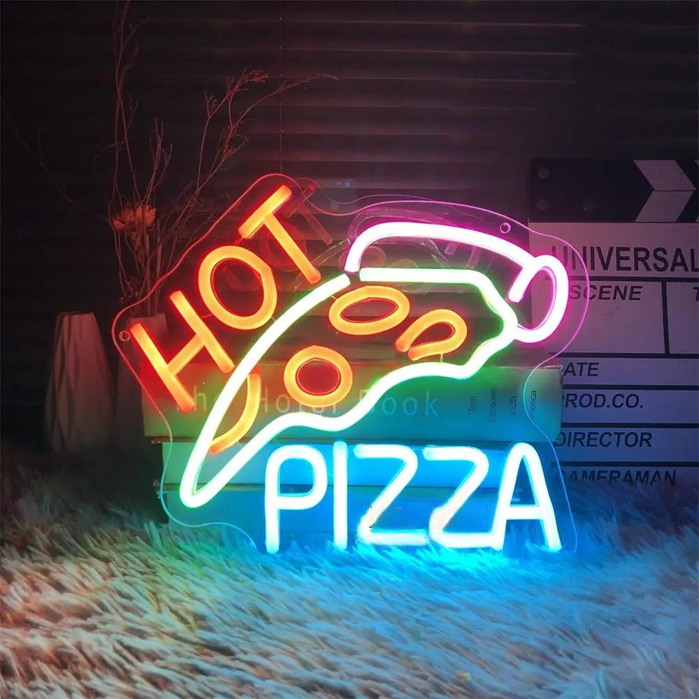 Hot Pizza Led Neon Sign  Personalized Mirror White 30x25 CM 