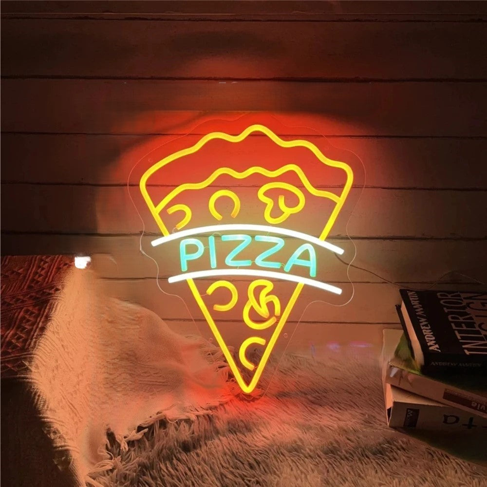 Hot Pizza Neon Sign Led Lights  Personalized Mirror Pizza Slice  