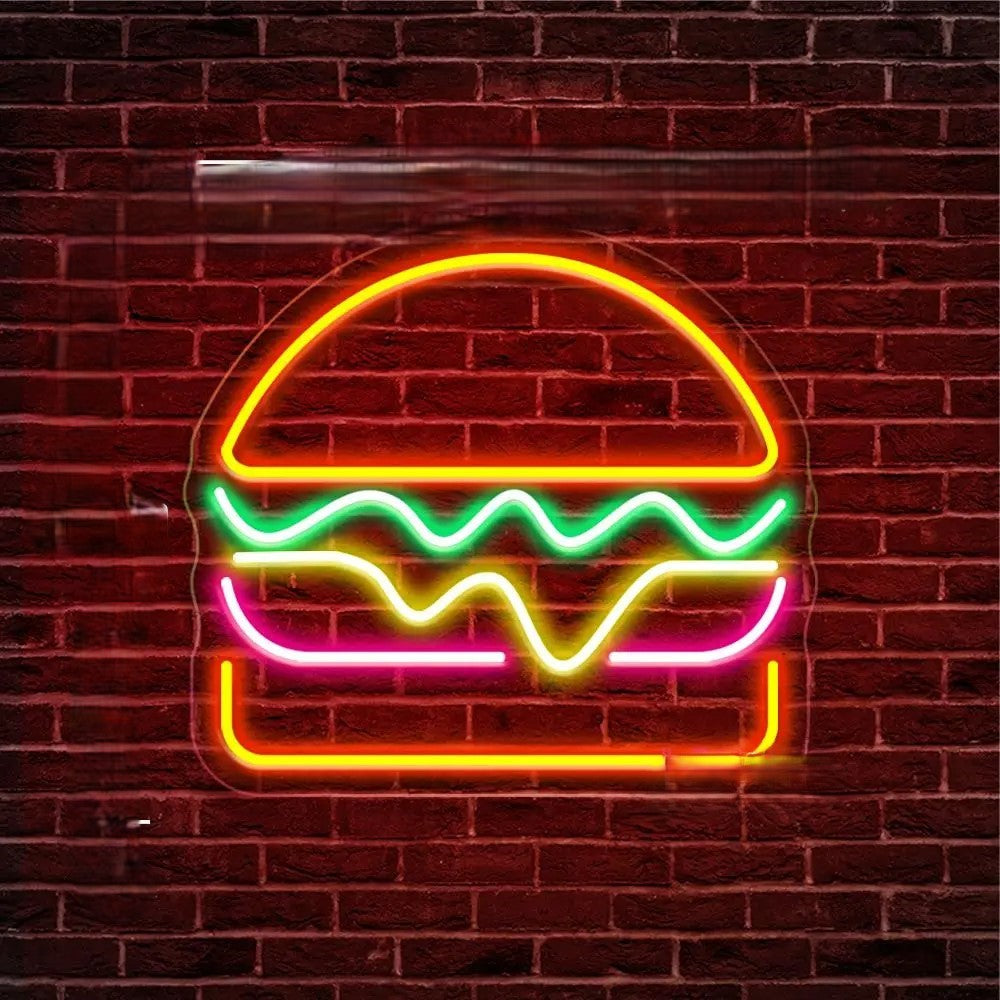 Hot Pizza Neon Sign Led Lights  Personalized Mirror Single Burger  