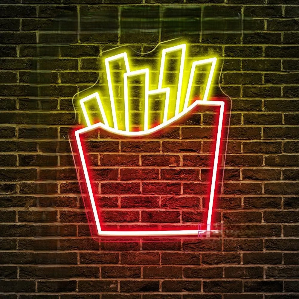 Hot Pizza Neon Sign Led Lights  Personalized Mirror Fries  