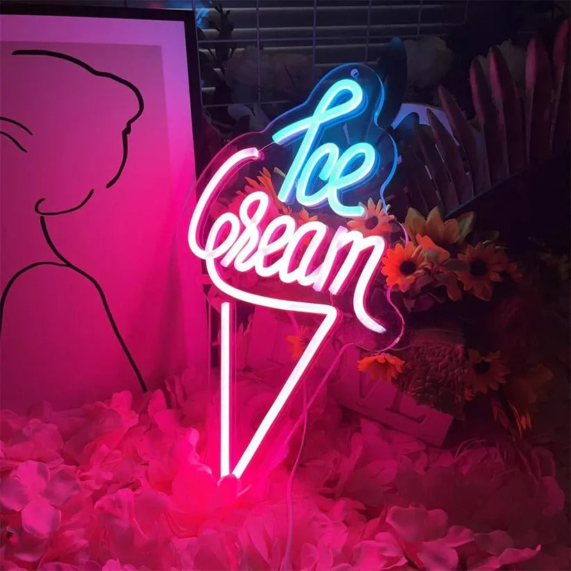 Ice Cream LED Neon Sign  Personalized Mirror   