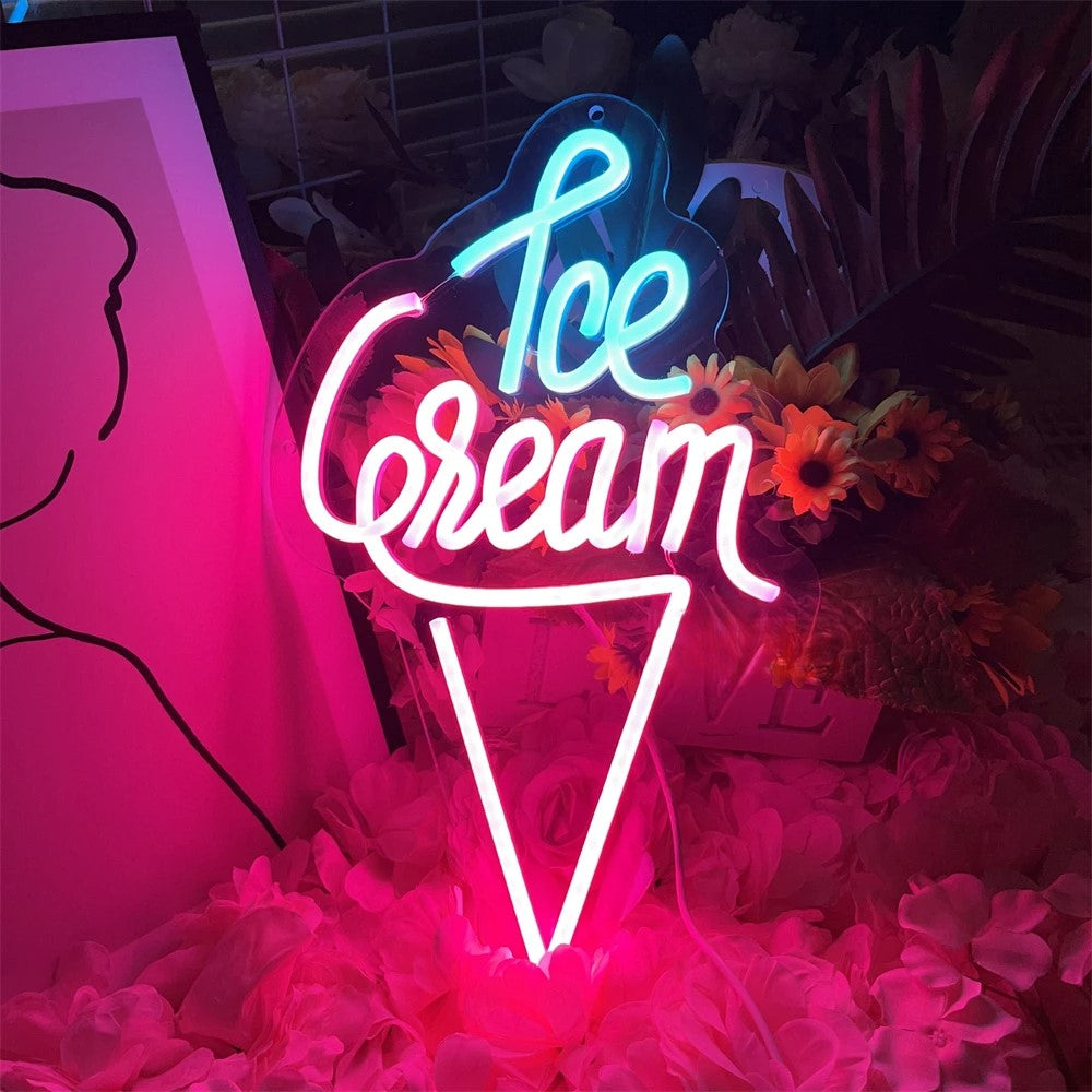 Ice Cream LED Neon Sign  Personalized Mirror   