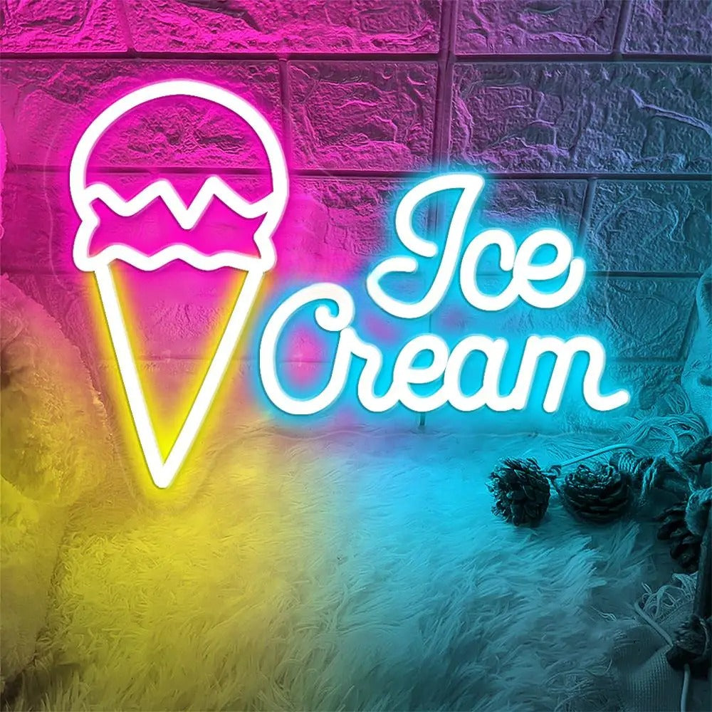 Ice Cream Neon Led Sign  Personalized Mirror Ice Cream In Cone  