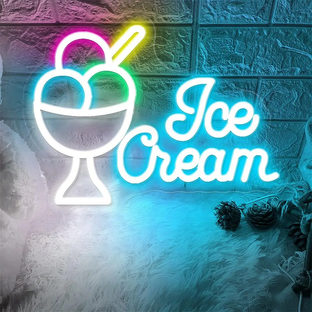 Ice Cream Neon Led Sign  Personalized Mirror Ice Cream In Bowl  