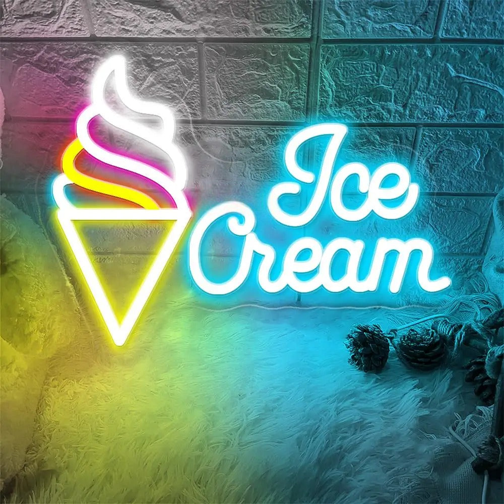 Ice Cream Neon Led Sign  Personalized Mirror Softy Ice Cream  