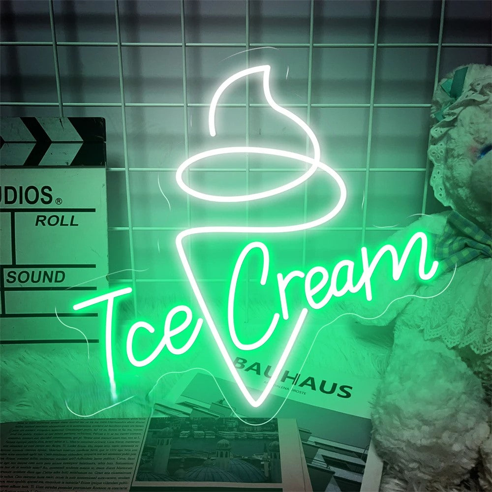 Ice Cream Neon Signs Led Lights  Personalized Mirror Green  