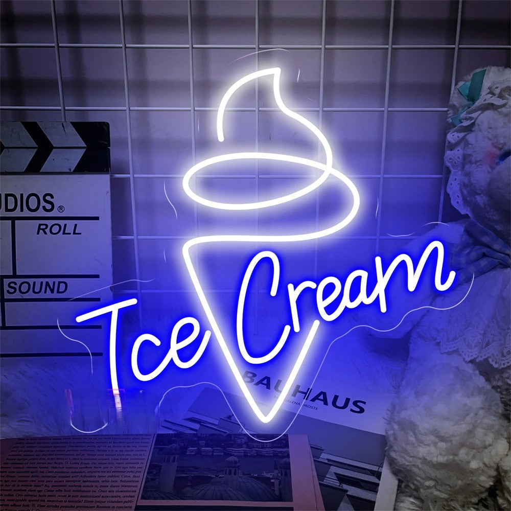 Ice Cream Neon Signs Led Lights  Personalized Mirror Blue  