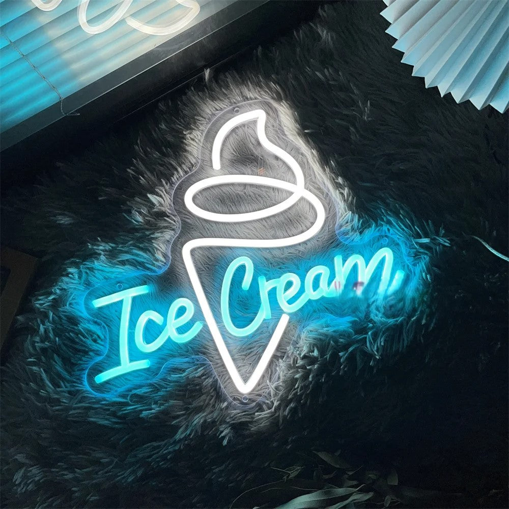 Ice Cream Neon Signs Led Lights  Personalized Mirror Light Blue  