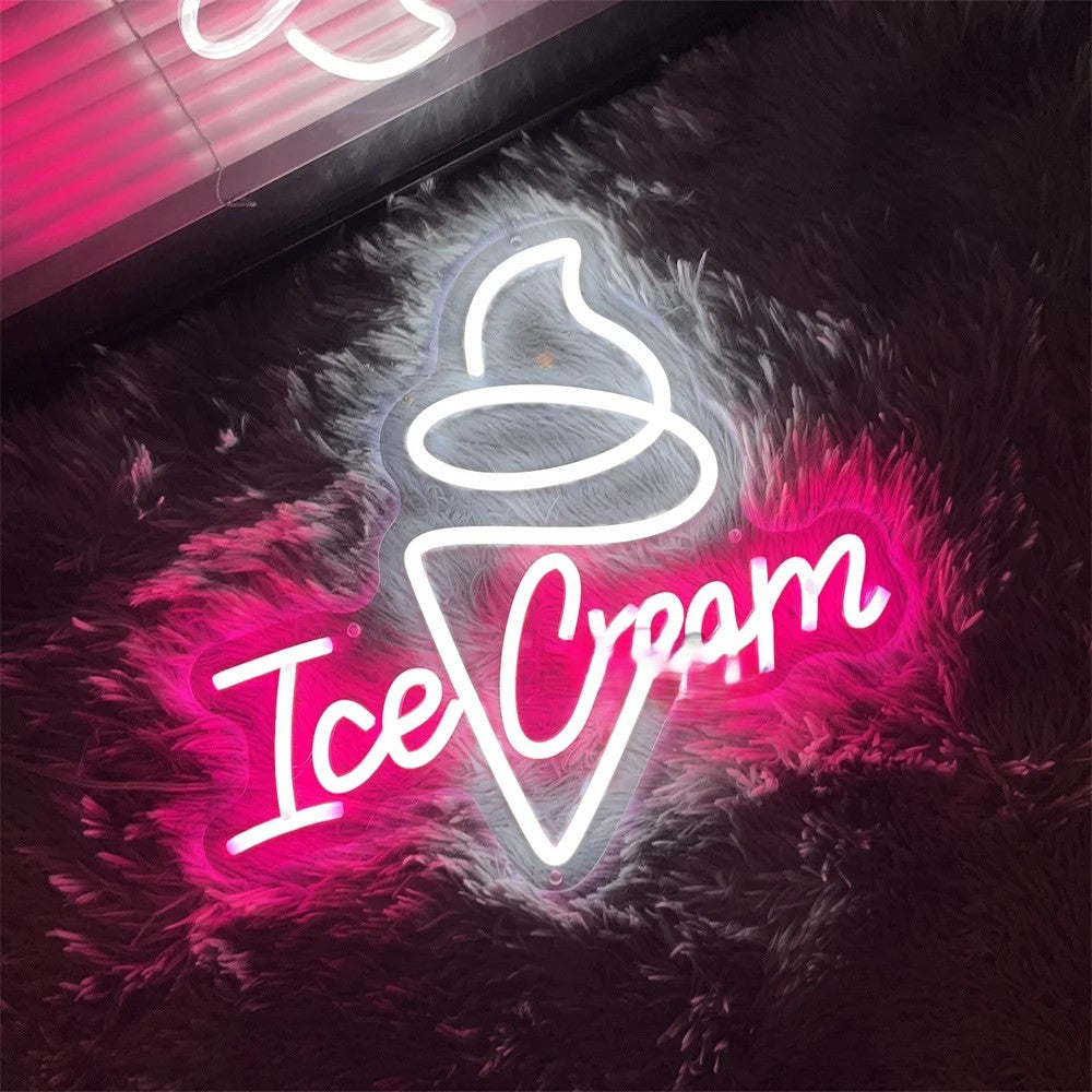 Ice Cream Neon Signs Led Lights  Personalized Mirror Light Pink  