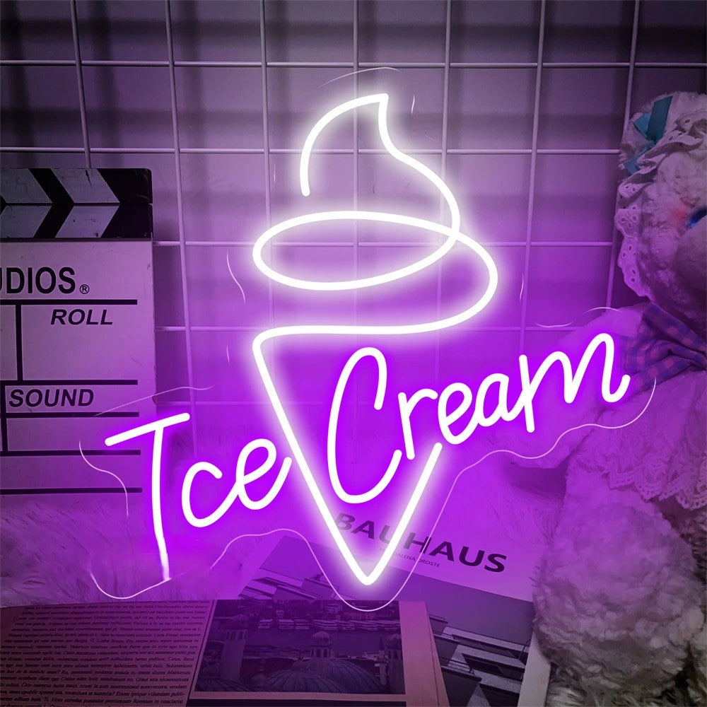 Ice Cream Neon Signs Led Lights  Personalized Mirror Purple  