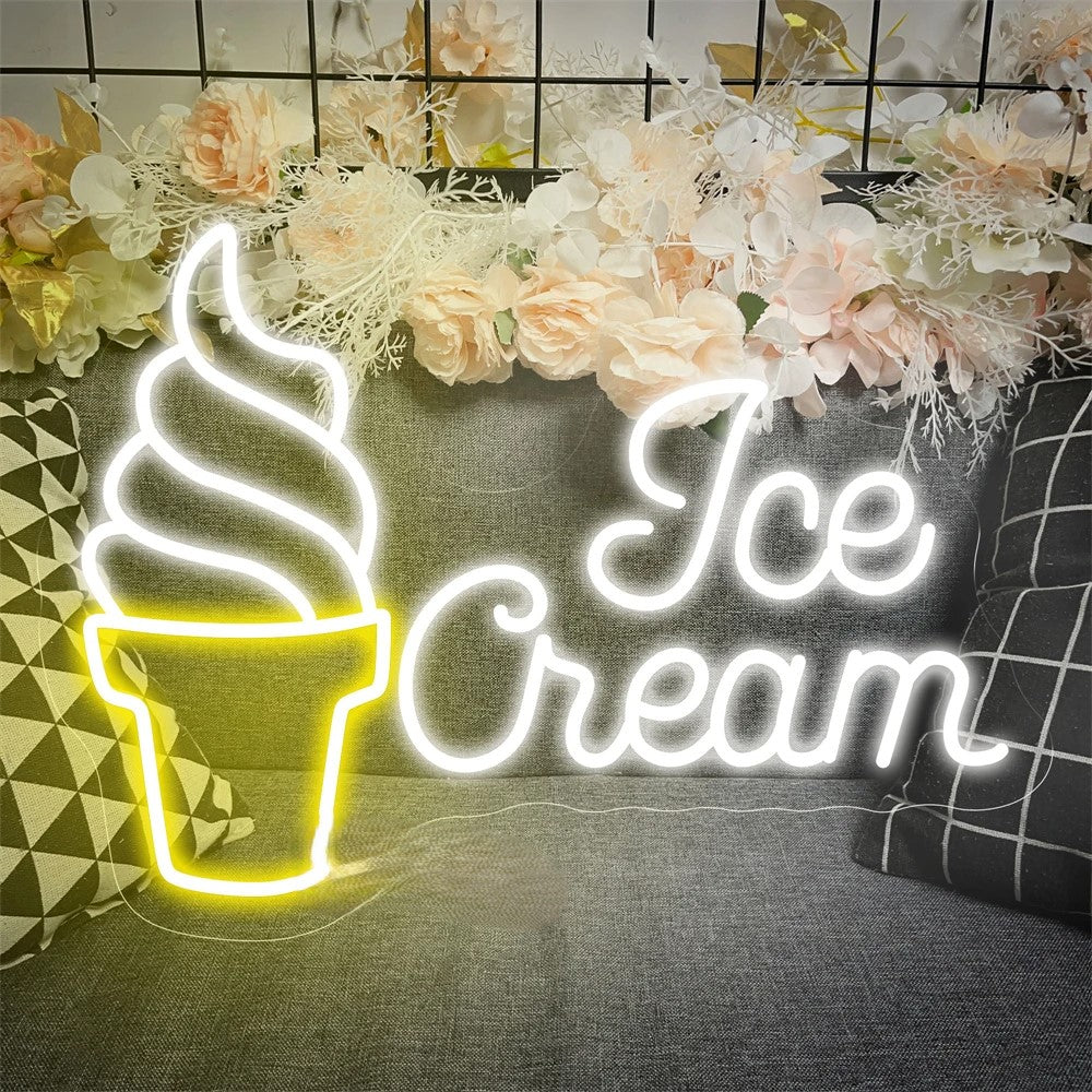 Ice Cream Shop Neon Led Sign  Personalized Mirror Style 5 White 