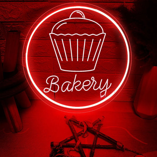 Illuminated Circular Bakery Neon Sign  Personalized Mirror   