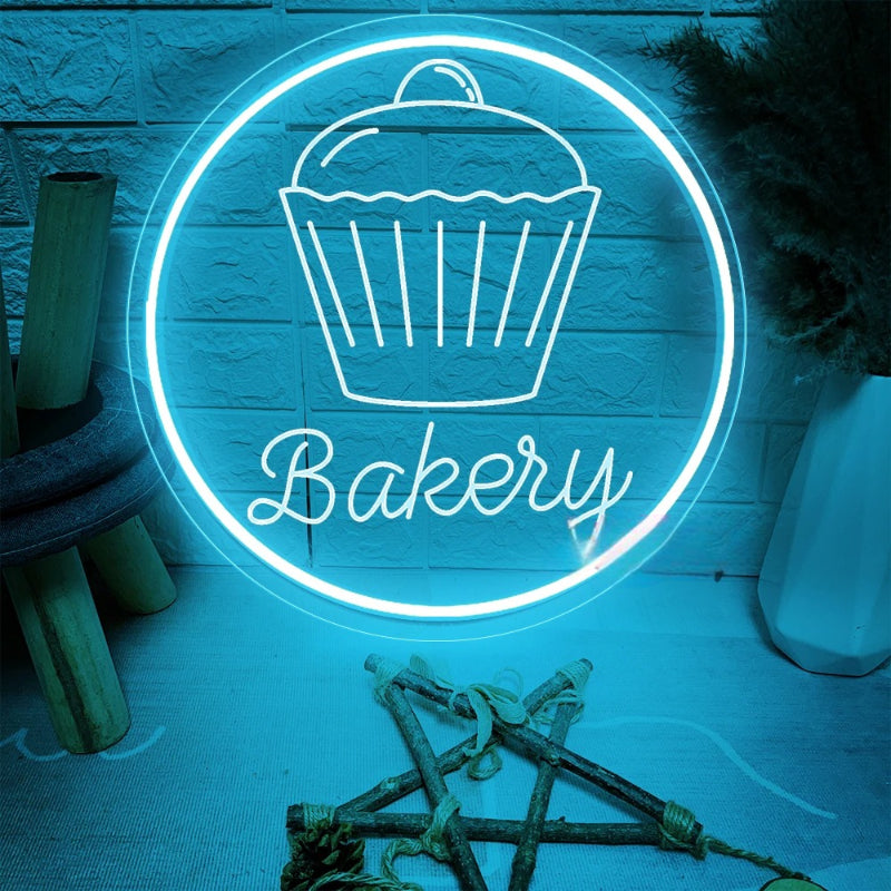 Illuminated Circular Bakery Neon Sign  Personalized Mirror   