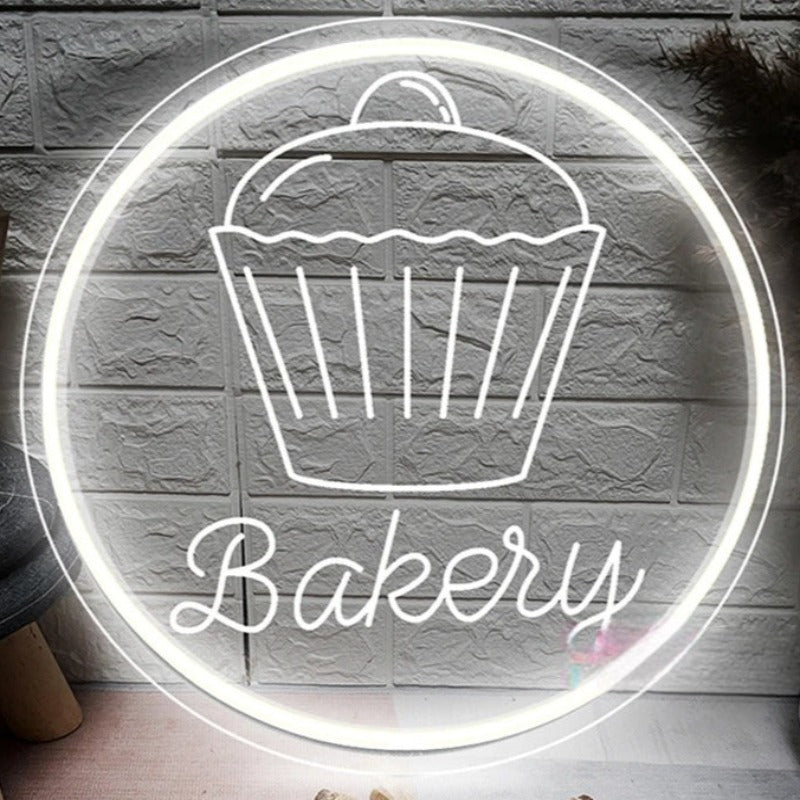 Illuminated Circular Bakery Neon Sign  Personalized Mirror   