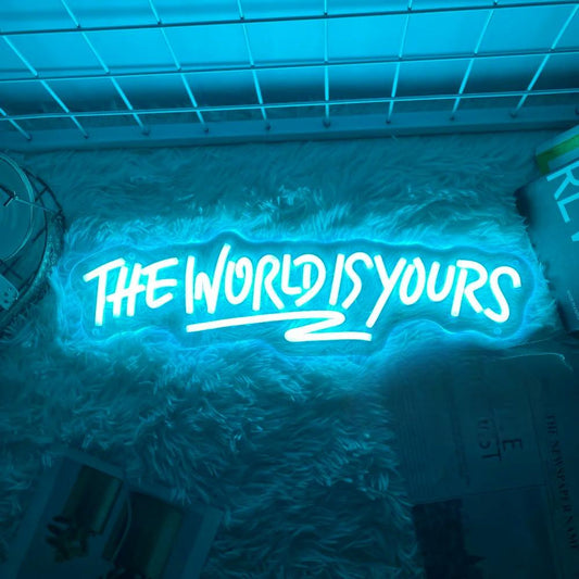 Inspirational The World Is Yours Neon LED Wall Sign  Personalized Mirror   