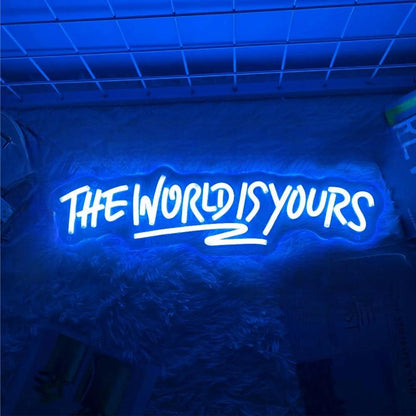 Inspirational The World Is Yours Neon LED Wall Sign  Personalized Mirror Blue  