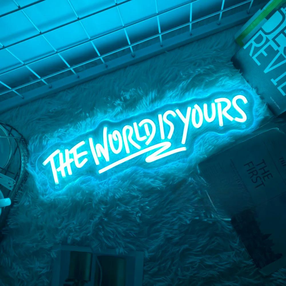 Inspirational The World Is Yours Neon LED Wall Sign  Personalized Mirror   