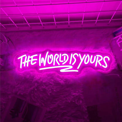 Inspirational The World Is Yours Neon LED Wall Sign  Personalized Mirror Pink  