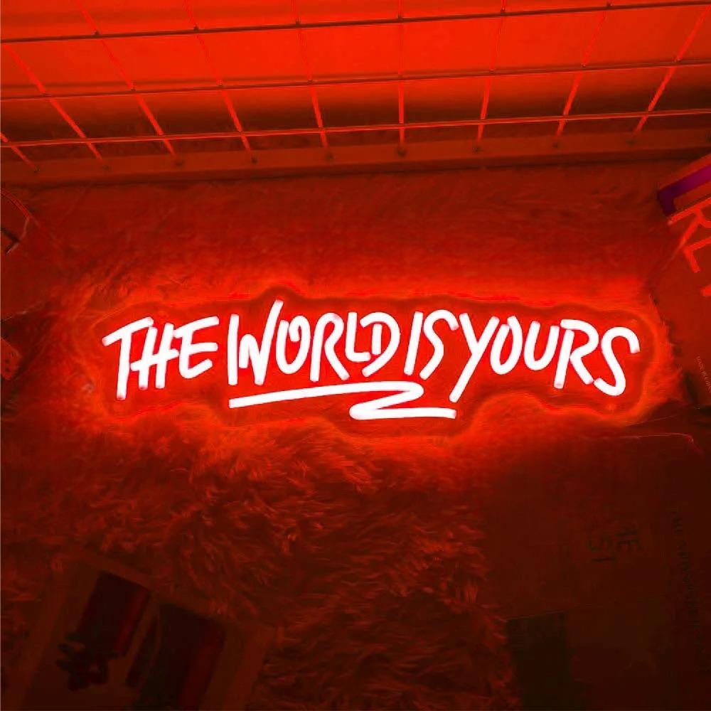 Inspirational The World Is Yours Neon LED Wall Sign  Personalized Mirror Red  