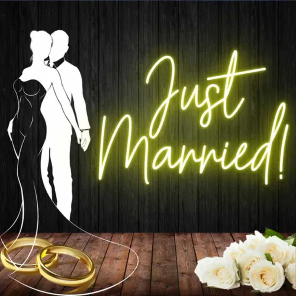 Just Married Neon Sign  Personalized Mirror S  