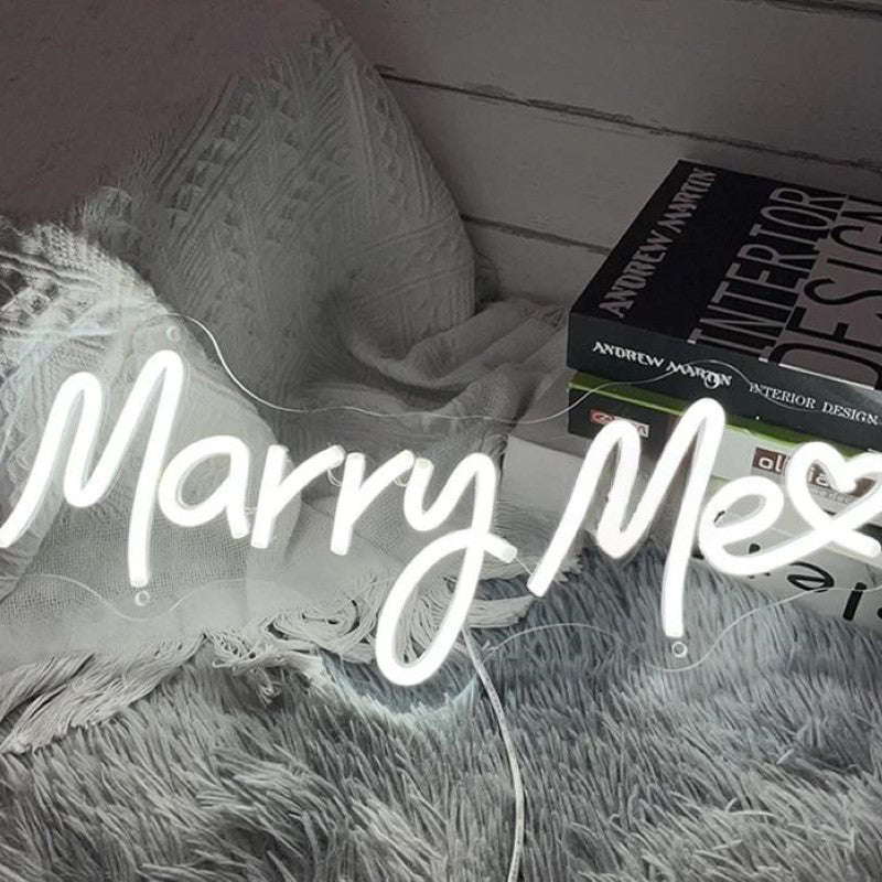 Just Married Neon Sign  Personalized Mirror Marry Me White 