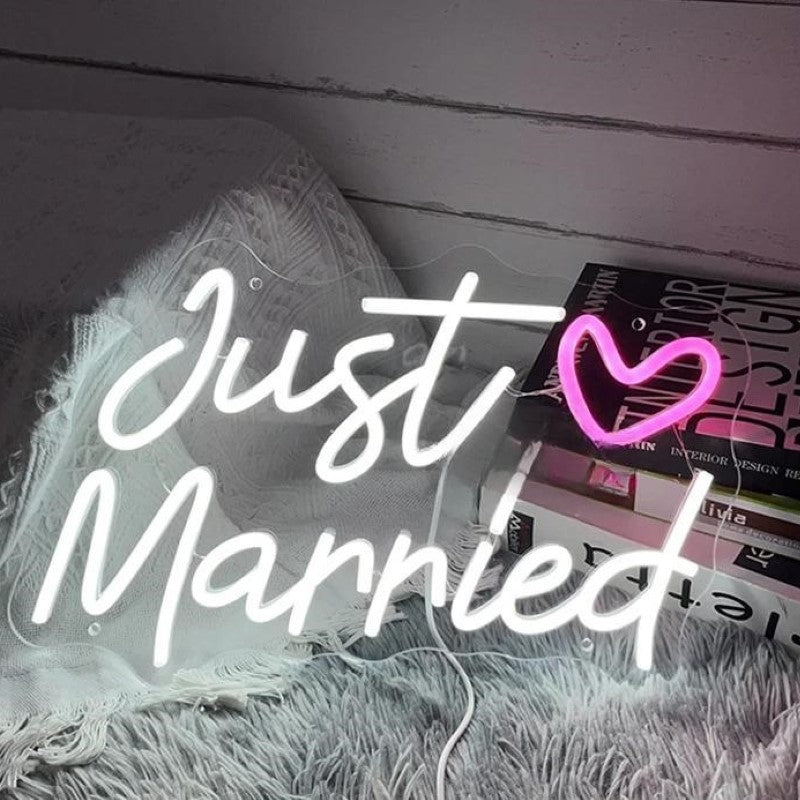 Just Married Neon Sign  Personalized Mirror Just Married White 