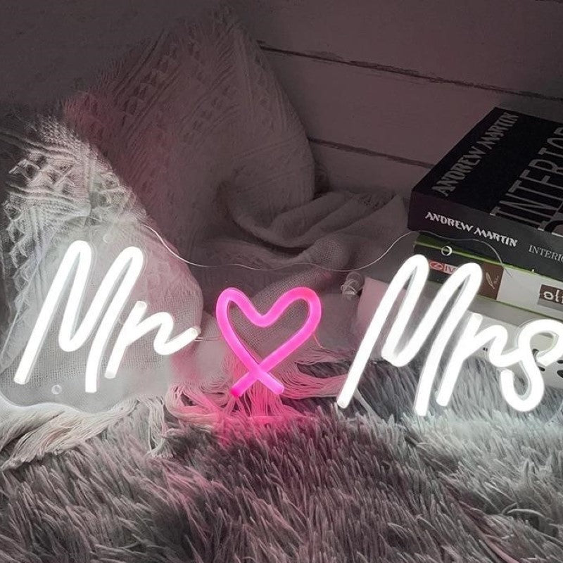 Just Married Neon Sign  Personalized Mirror Mr And Mrs White 