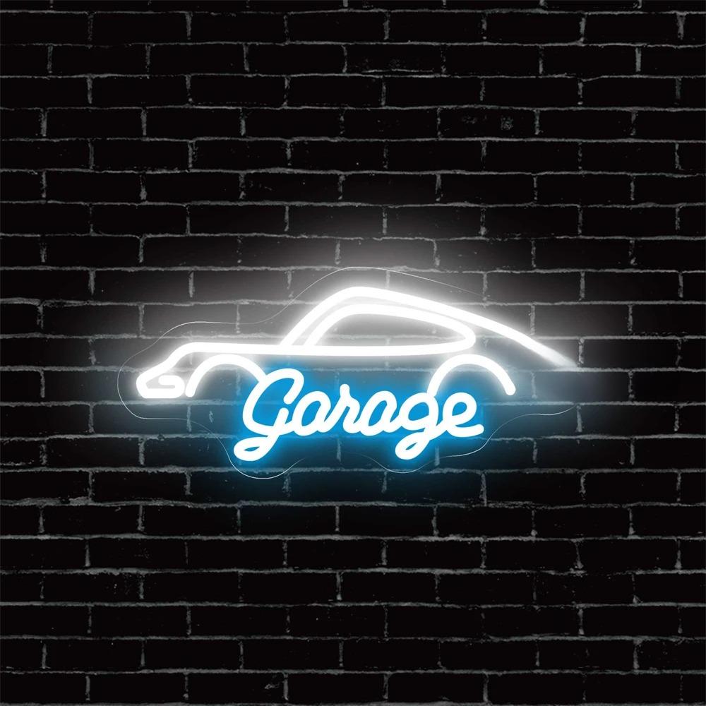 LED Neon Sign Garage Car  Personalized Mirror Light Blue  