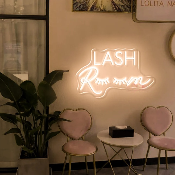 Glowing Aesthetic Lash Room LED Neon Sign  Personalized Mirror Yellow 40x25 