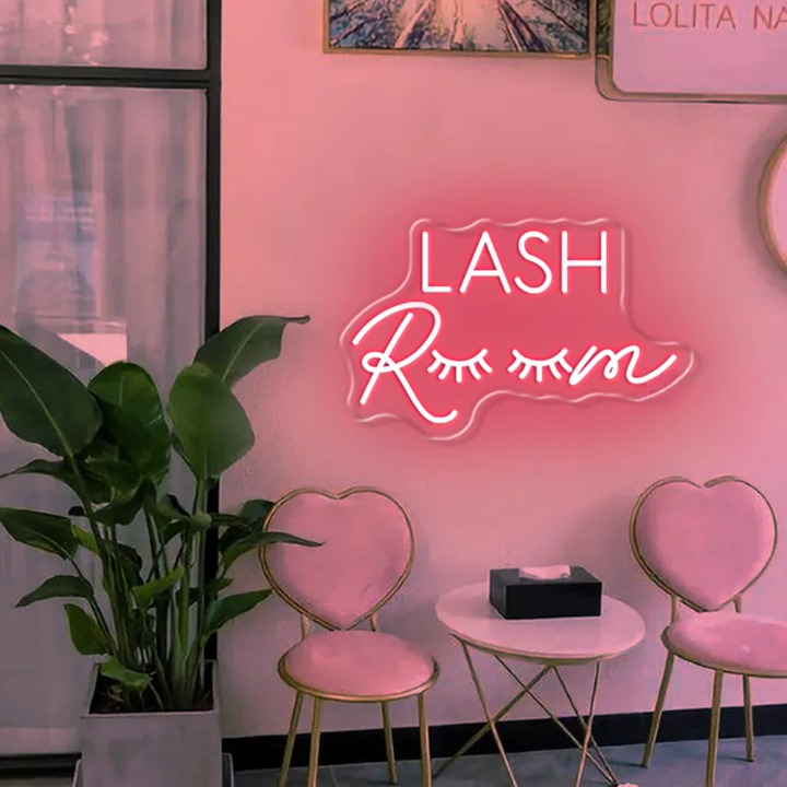 Glowing Aesthetic Lash Room LED Neon Sign  Personalized Mirror Peach 40x25 