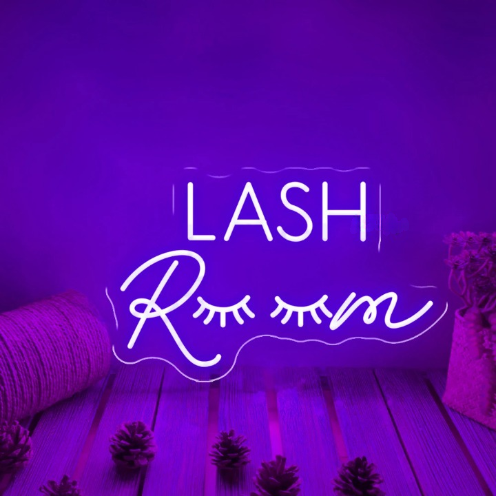 Glowing Aesthetic Lash Room LED Neon Sign  Personalized Mirror Purple 40x25 