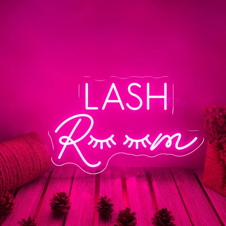 Glowing Aesthetic Lash Room LED Neon Sign  Personalized Mirror Pink 40x25 