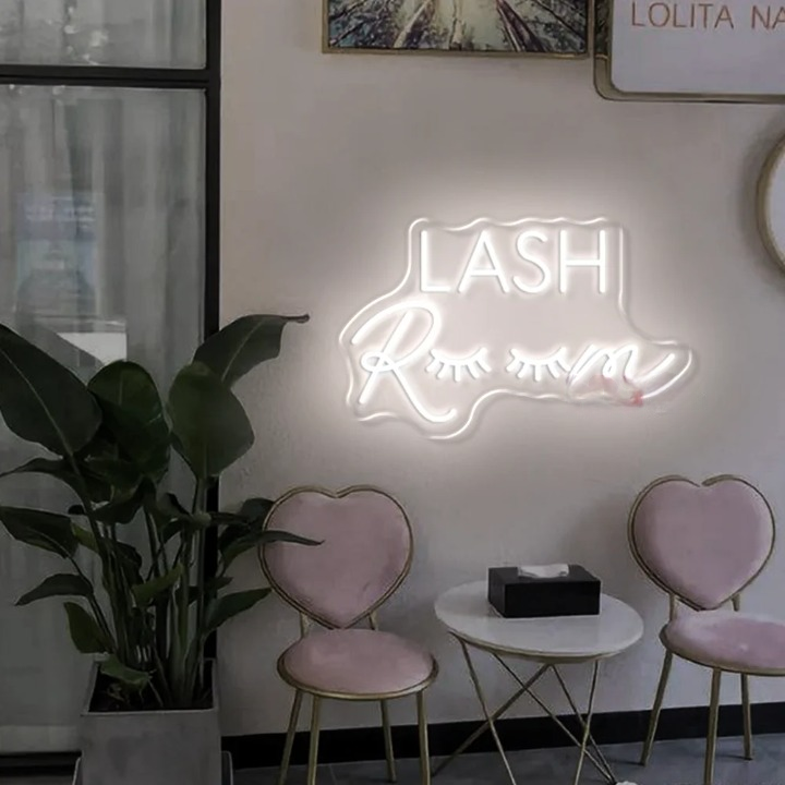 Glowing Aesthetic Lash Room LED Neon Sign  Personalized Mirror White 40x25 