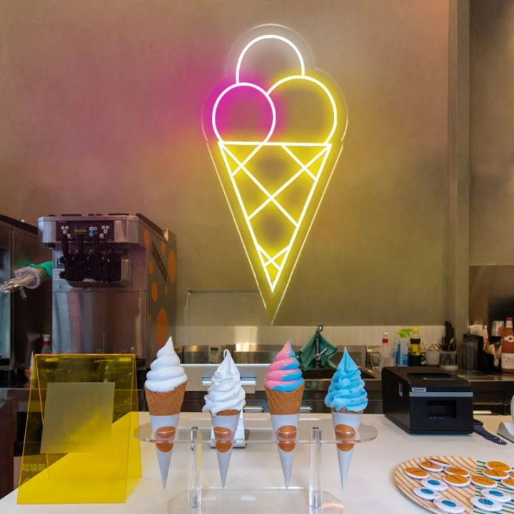 A Neon Scoop The Ice Cream Parlors Luminous Welcome  Personalized Mirror   