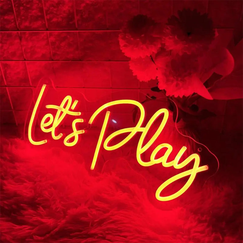 Lets Play Neon Led Sign  Personalized Mirror   