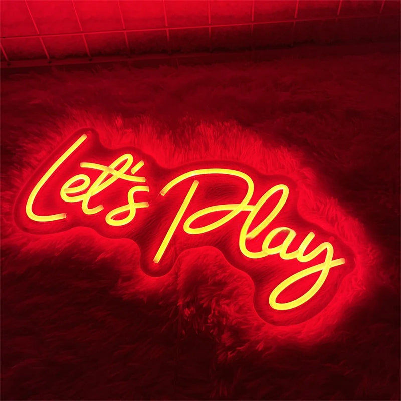 Lets Play Neon Led Sign  Personalized Mirror White  