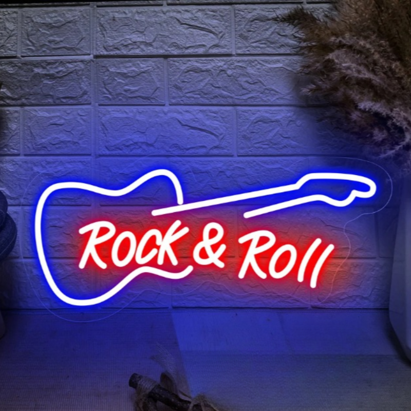 Rhythmic Radiance Music Neon Sign  Personalized Mirror 40X18 Rock & Roll Red