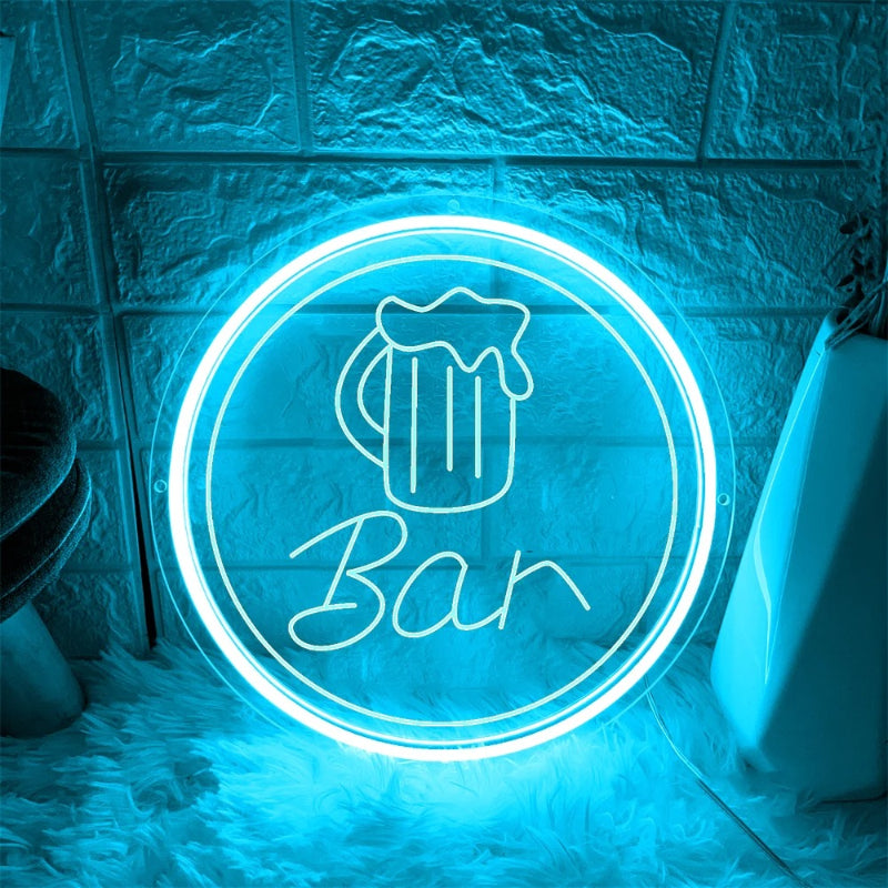 Luminous Alehouse Neon LED Sign  Personalized Mirror Light Blue 30x30 CM 