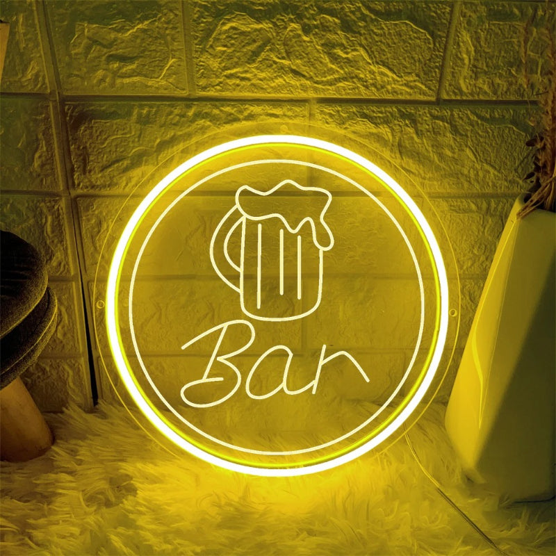 Luminous Alehouse Neon LED Sign  Personalized Mirror Yellow 30x30 CM 